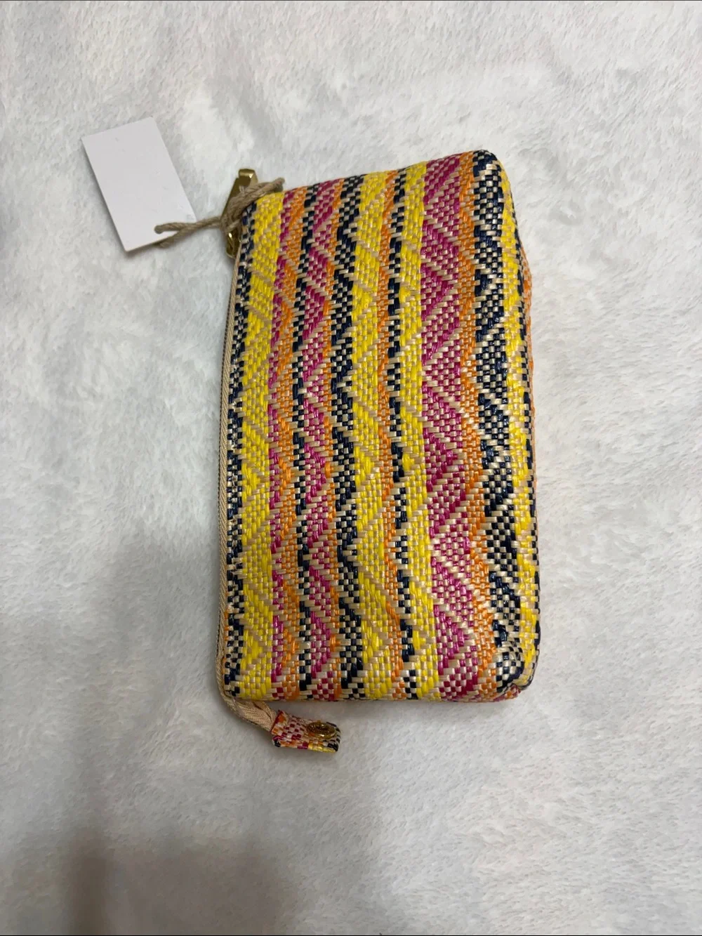 Multicolor Woven Cosmetic Pouch - Yellow Pink Navy